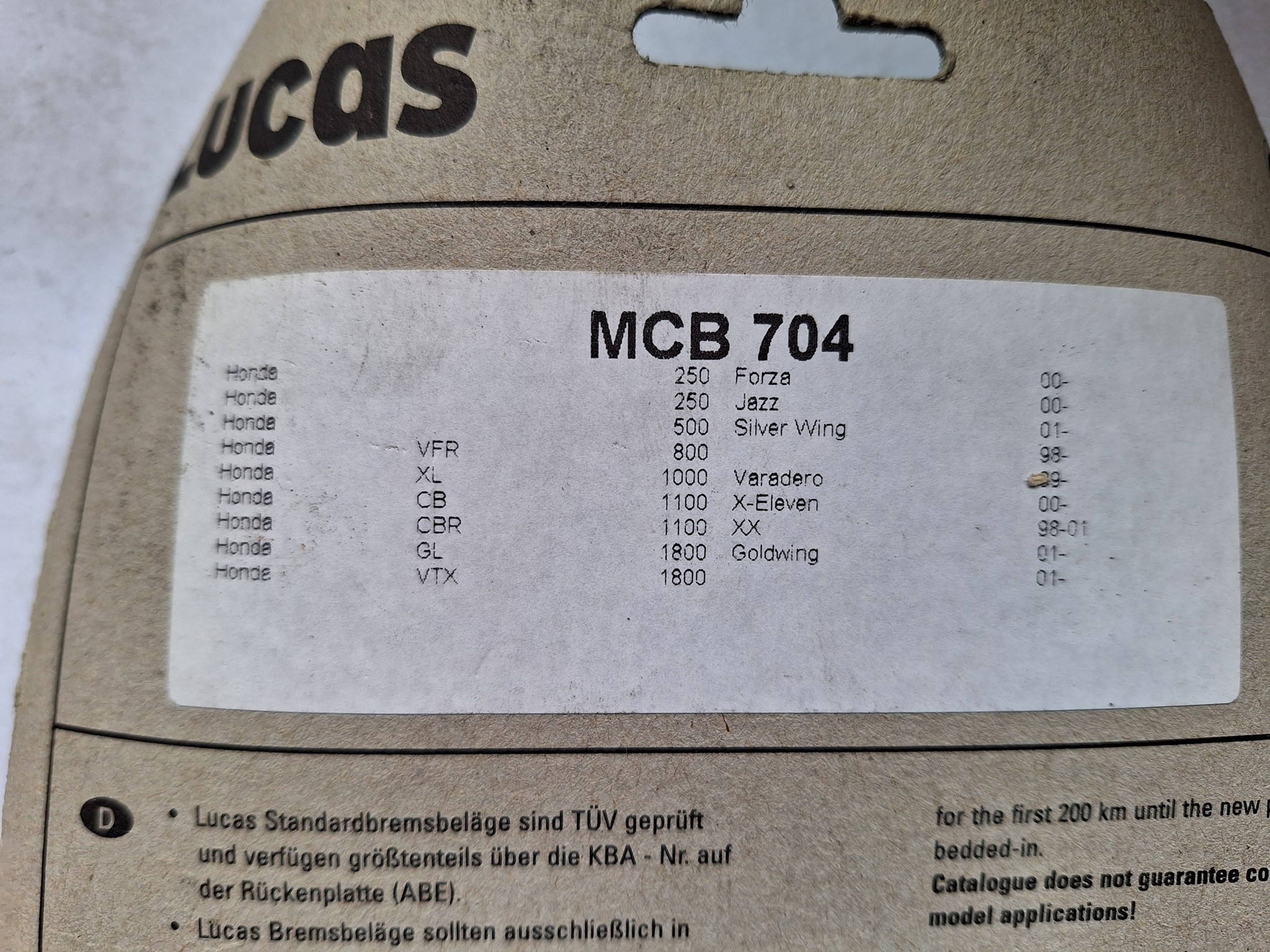 Picture of Lucas TRW  BREMSBELÄGE VO MCB 704